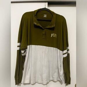PINK Victoria's Secret Green and Gray Shirt
